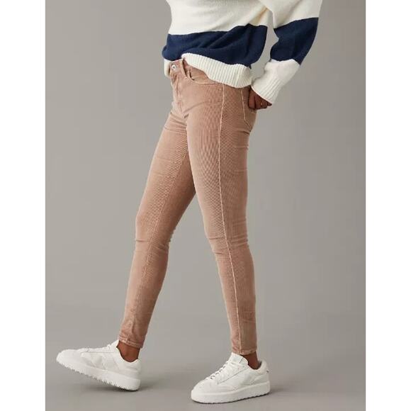 NWT AE Stretch High Waisted Corduroy Jegging Pant American Eagle Tan 14 Long 32w - Picture 14 of 14